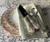 Antique,China,Plates,,Side,Plates,,Silverware,,And,Napkins,For,Two